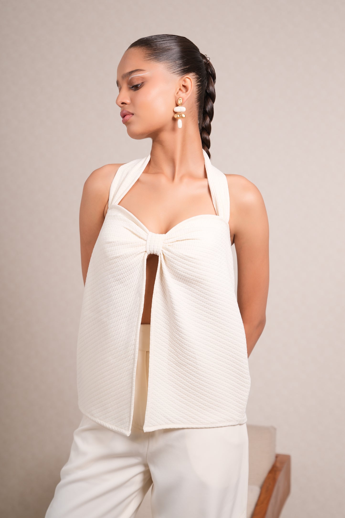 IVORY MARBLE TIED TOP