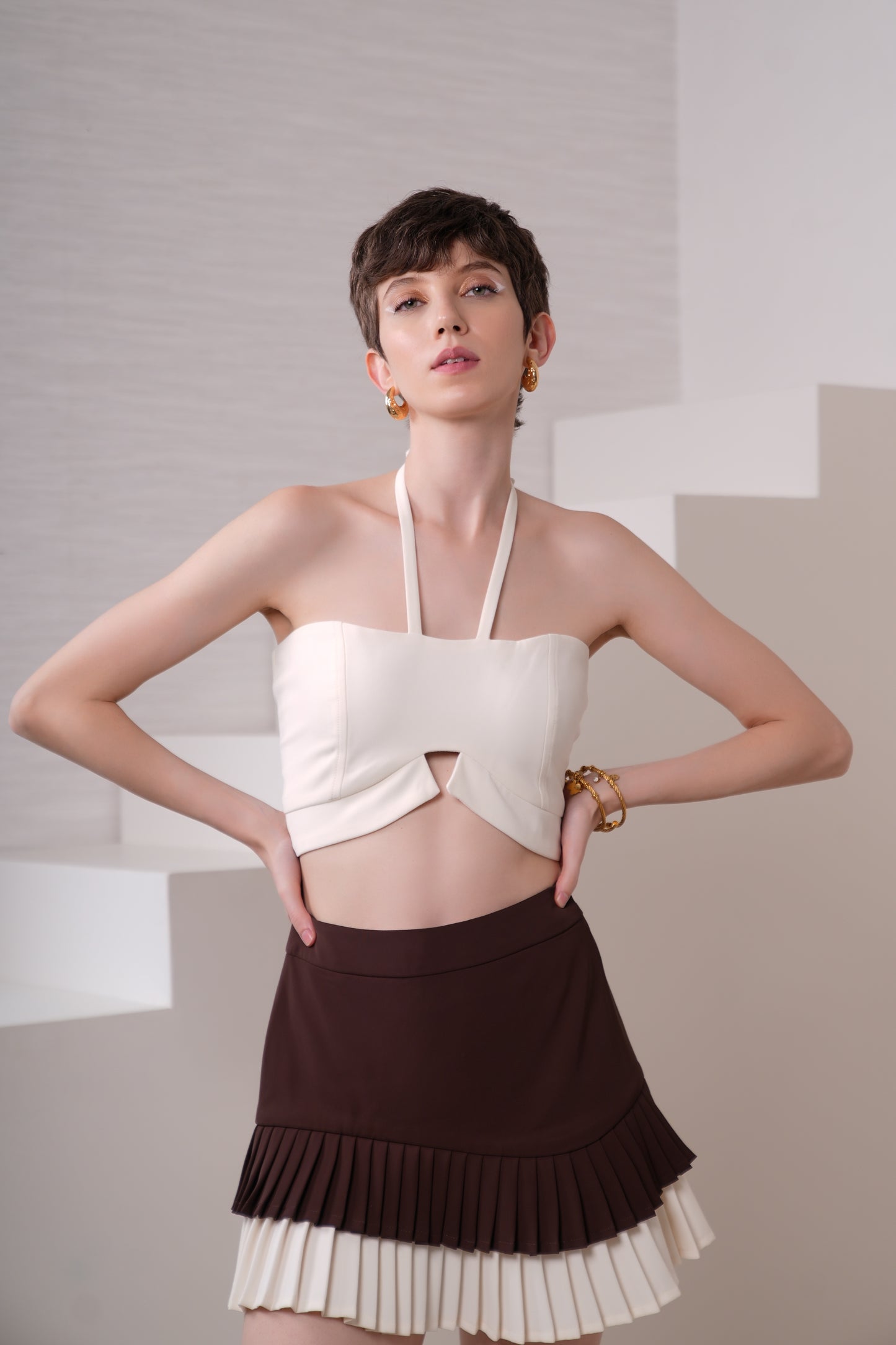 COCOA PLEATED SKIRT