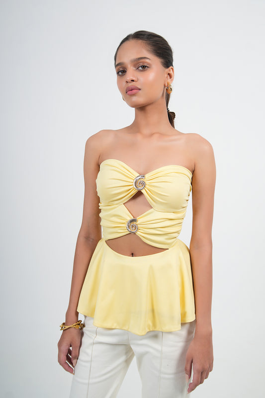 Citrus Peplum with Denim Flared Pants