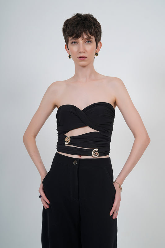 Noir Draped Top with Barrel leg Pants