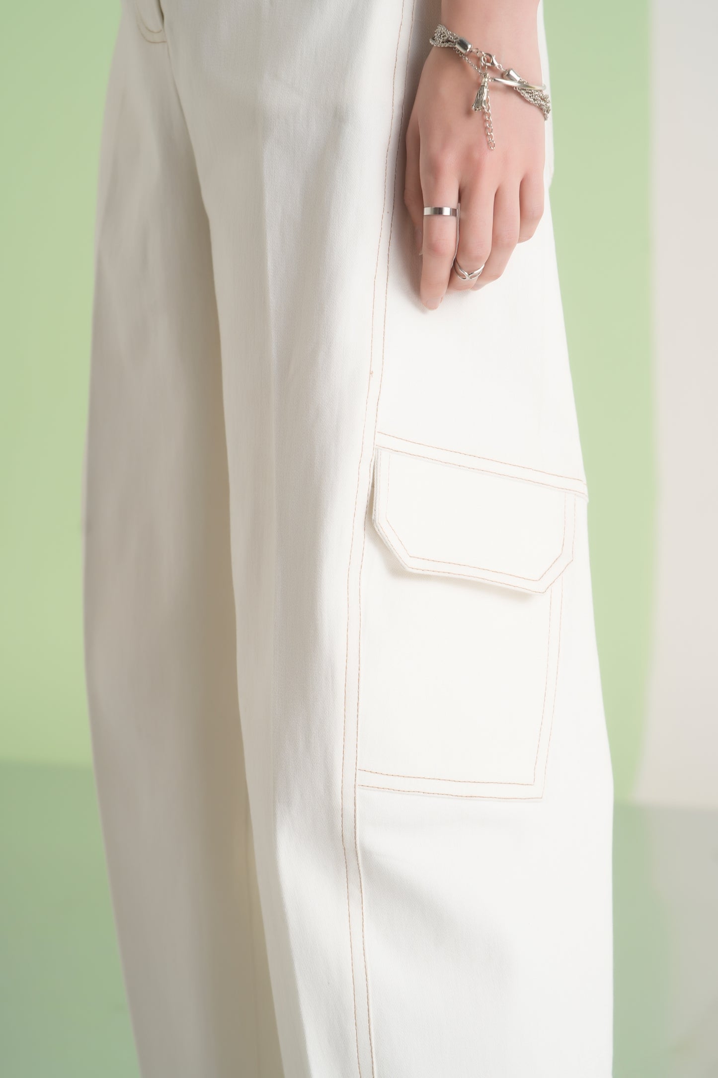 Ivory Denim Barrel Pants