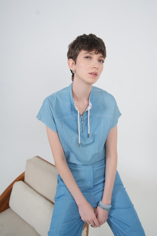 DENIM DUSK ZIPPER TOP