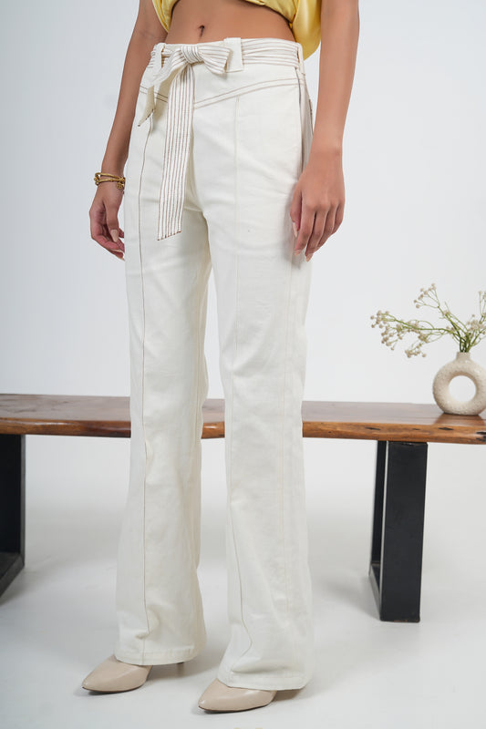 IVORY MARBLE FLARED PANTS