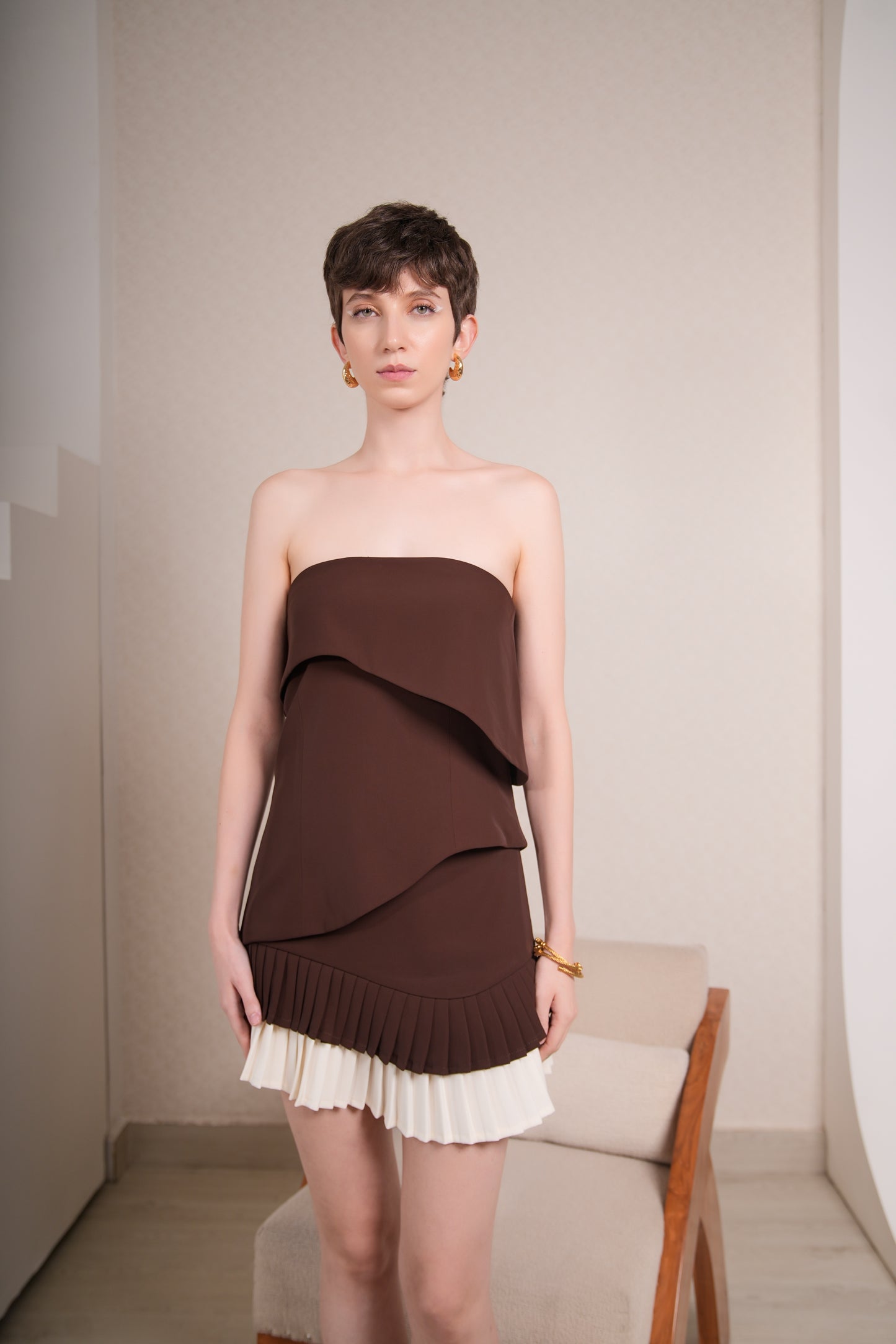 COCOA PLEATED SKIRT