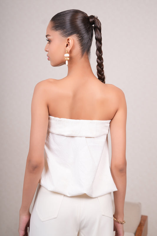 IVORY MARBLE OFF SHOULDER TOP