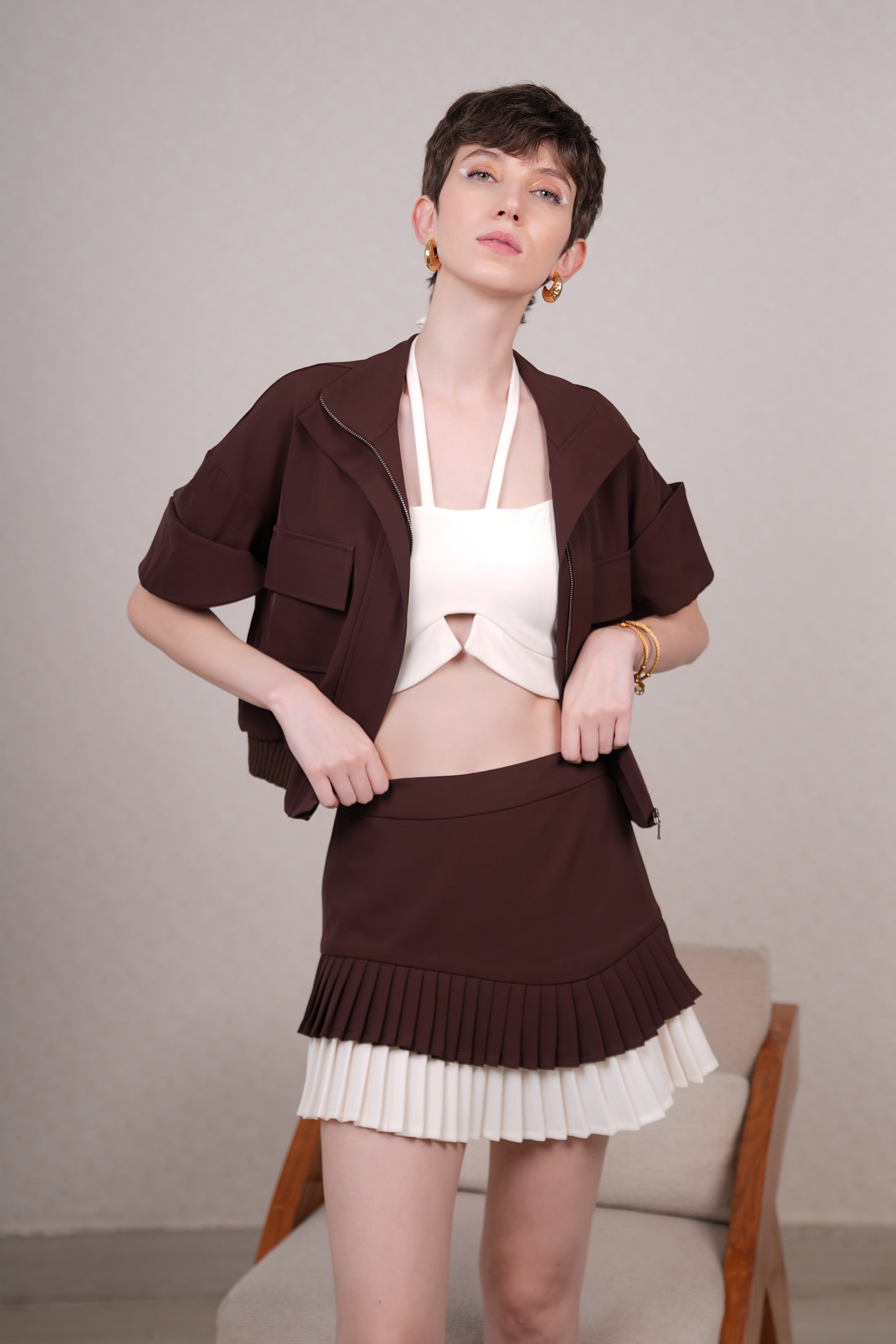 COCOA PLEATED SKIRT