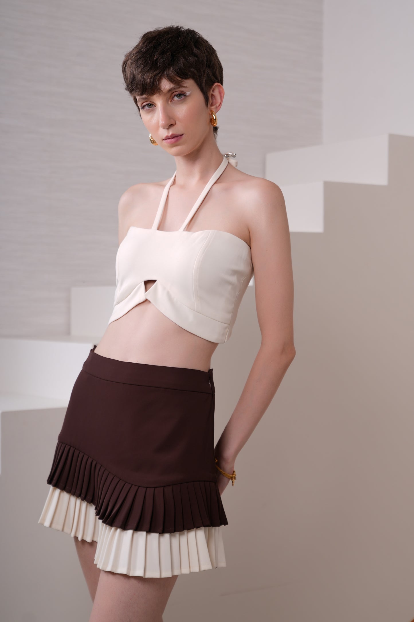 IVORY MARBLE HALTER BUSTIER
