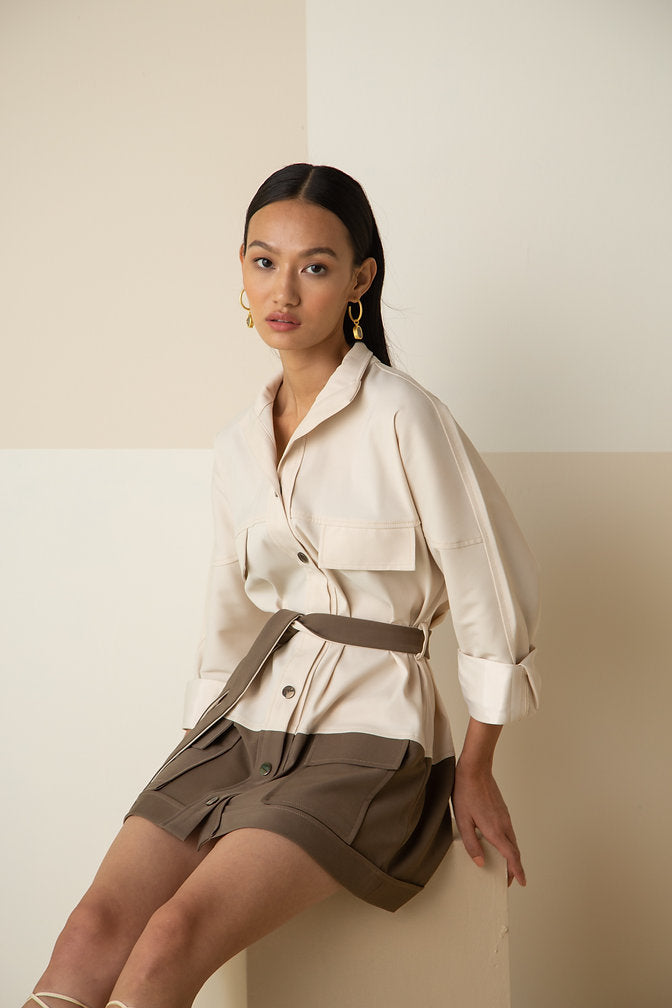 Off White Colorblock Dress