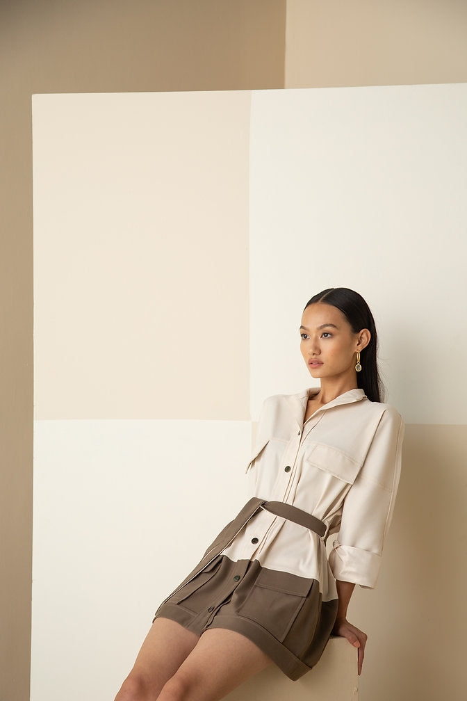 Off White Colorblock Dress