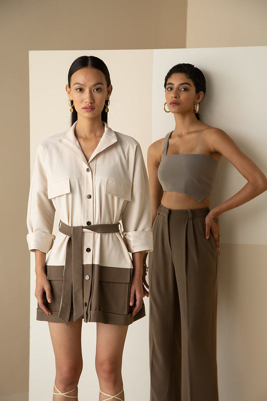 Off White Colorblock Dress