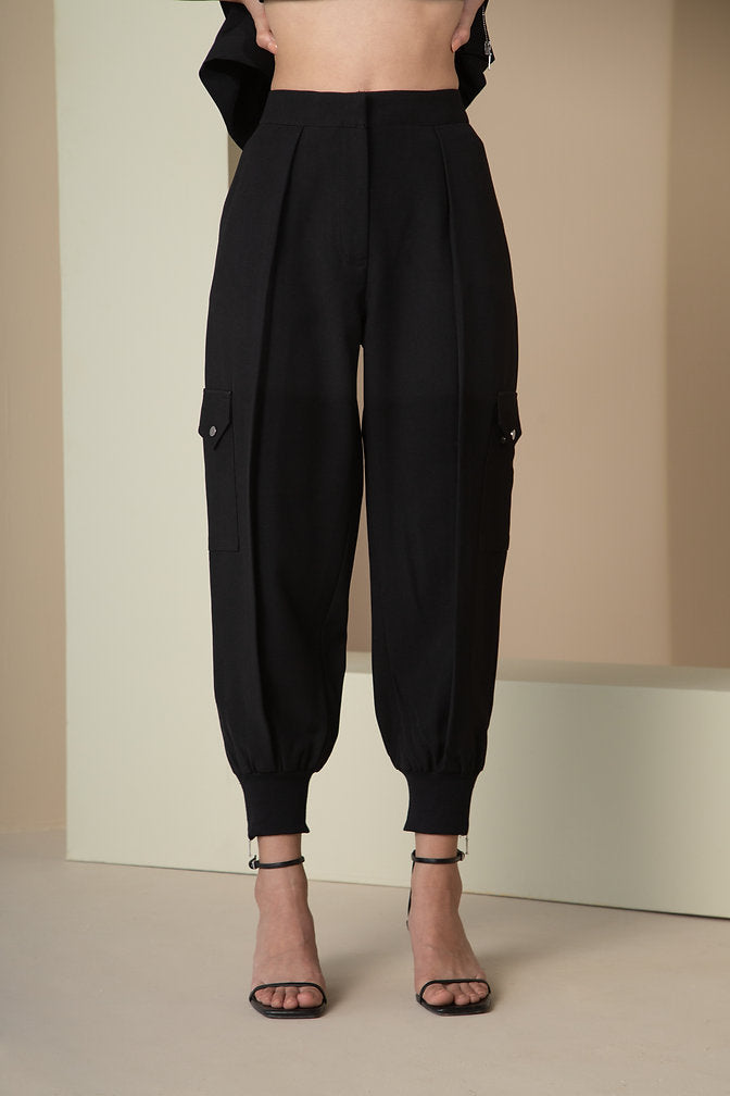 Jet Black Pleated Joggers