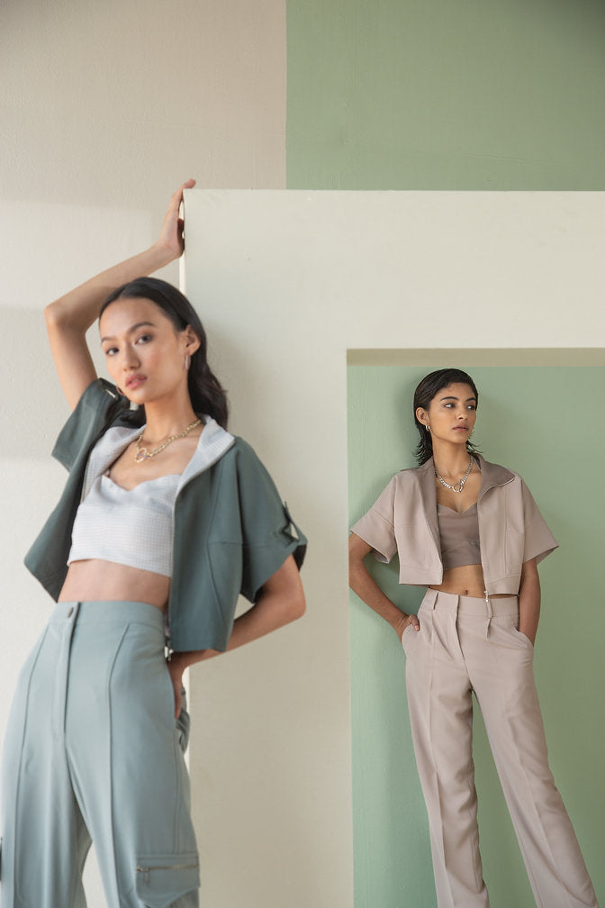 Sage Colorblock Crop Overshirt