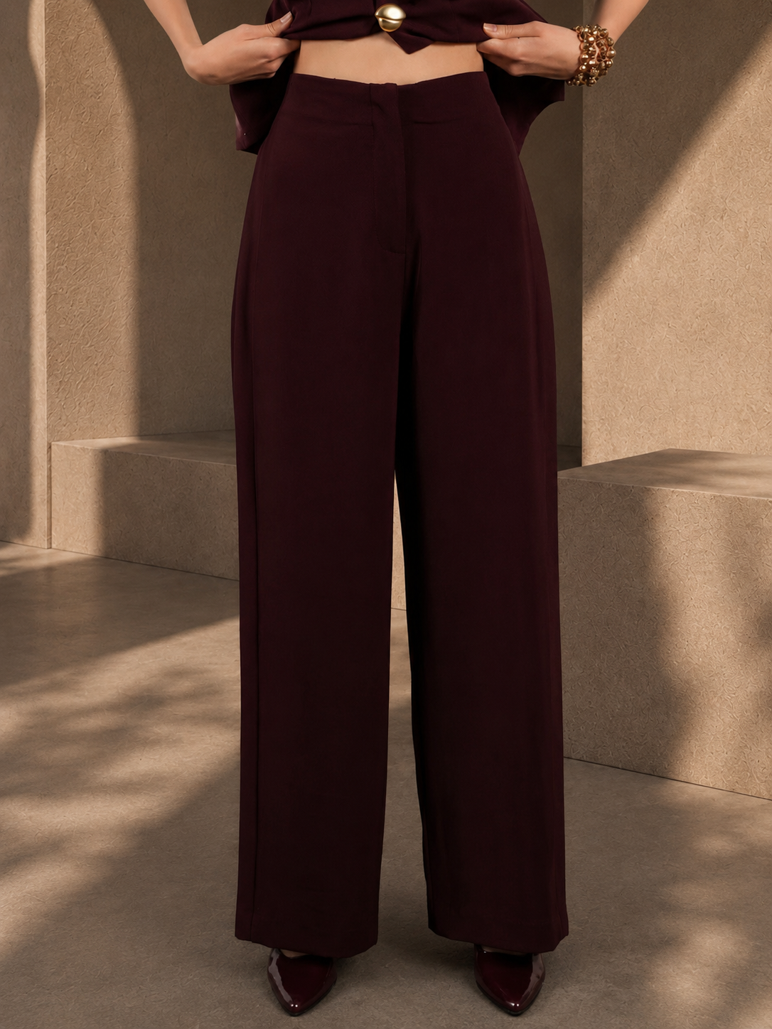 BURGUNDY FLARED PANTS