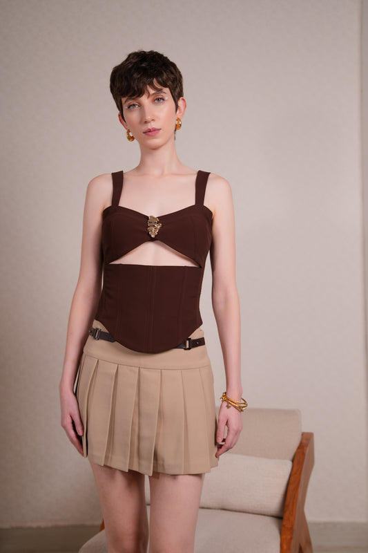 SAND PLEATED SKIRT
