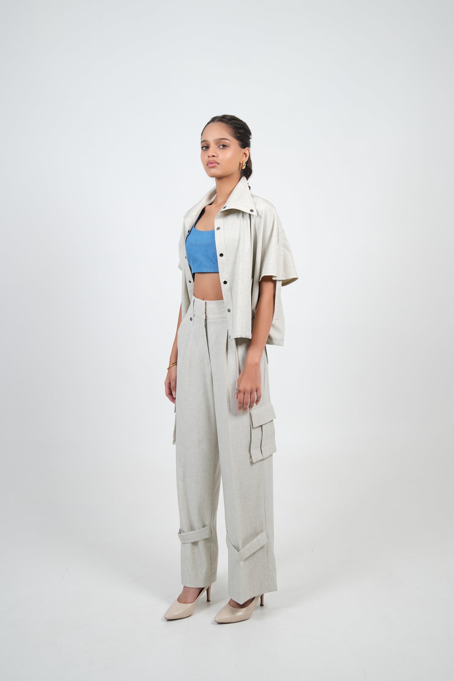 IVORY MARBLE FLARED JOGGERS