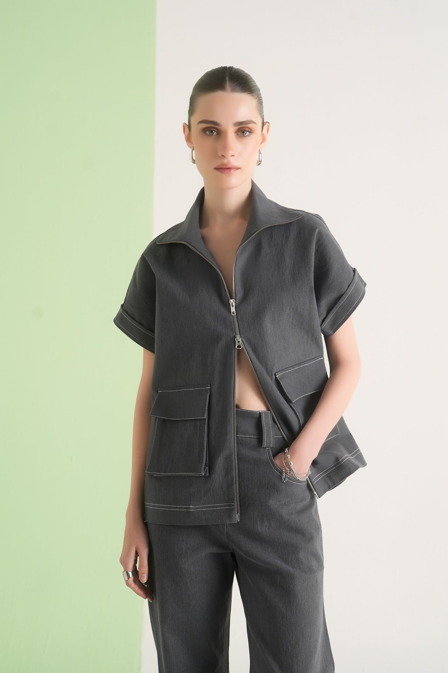 Charcoal Open Jacket