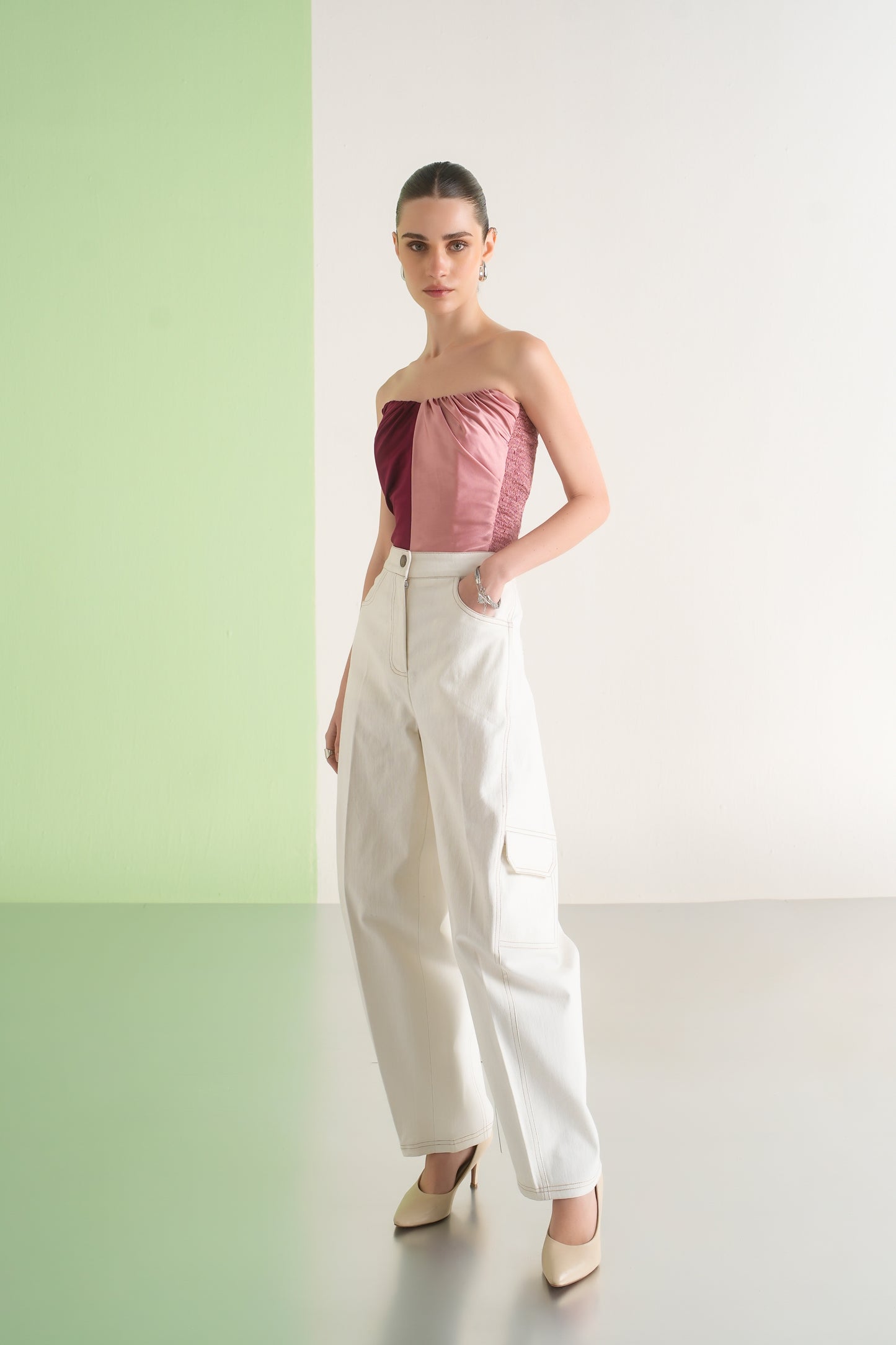 Ivory Denim Barrel Pants