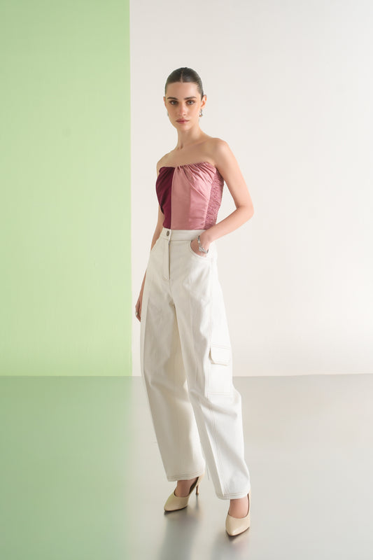 Ivory Denim Barrel Pants