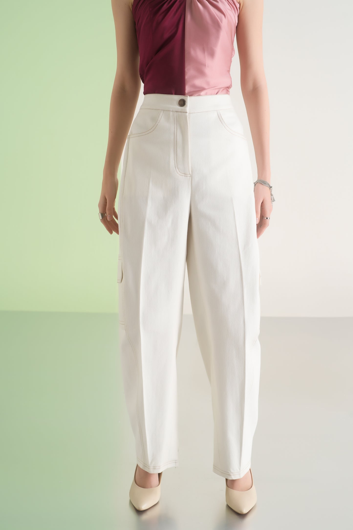 Ivory Denim Barrel Pants