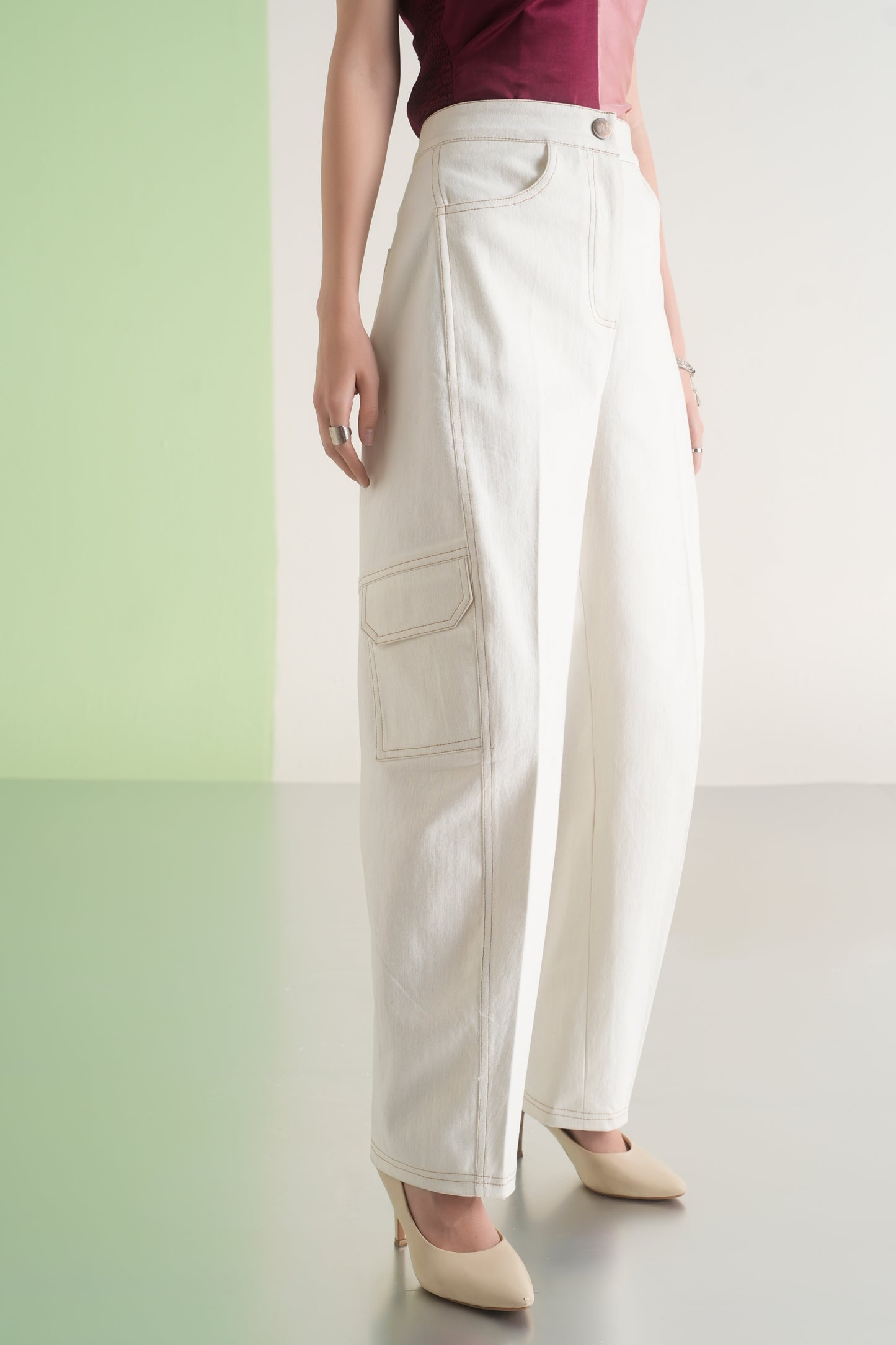 Ivory Denim Barrel Pants
