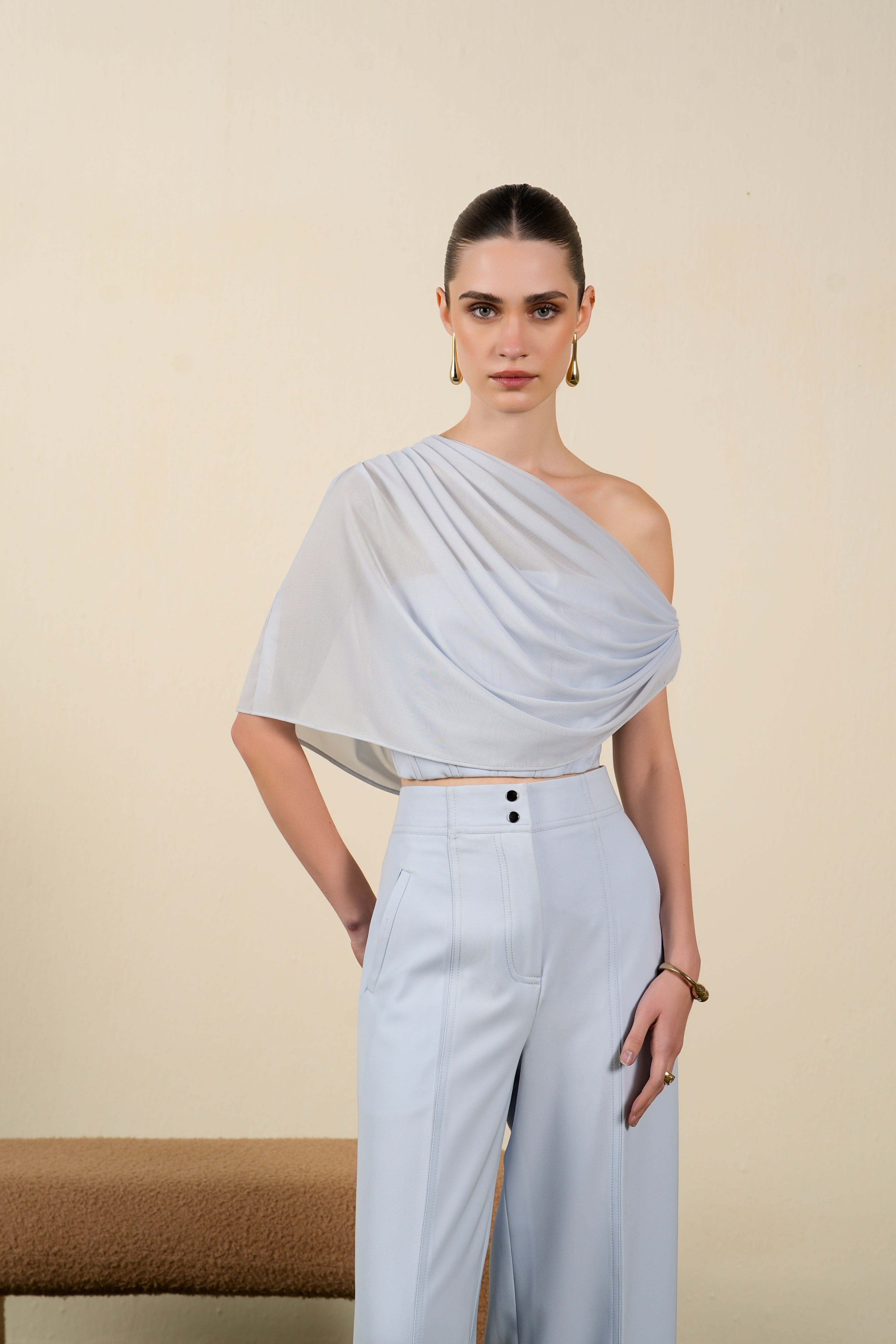 Powder Blue Drape top – the-dapper-lady.com
