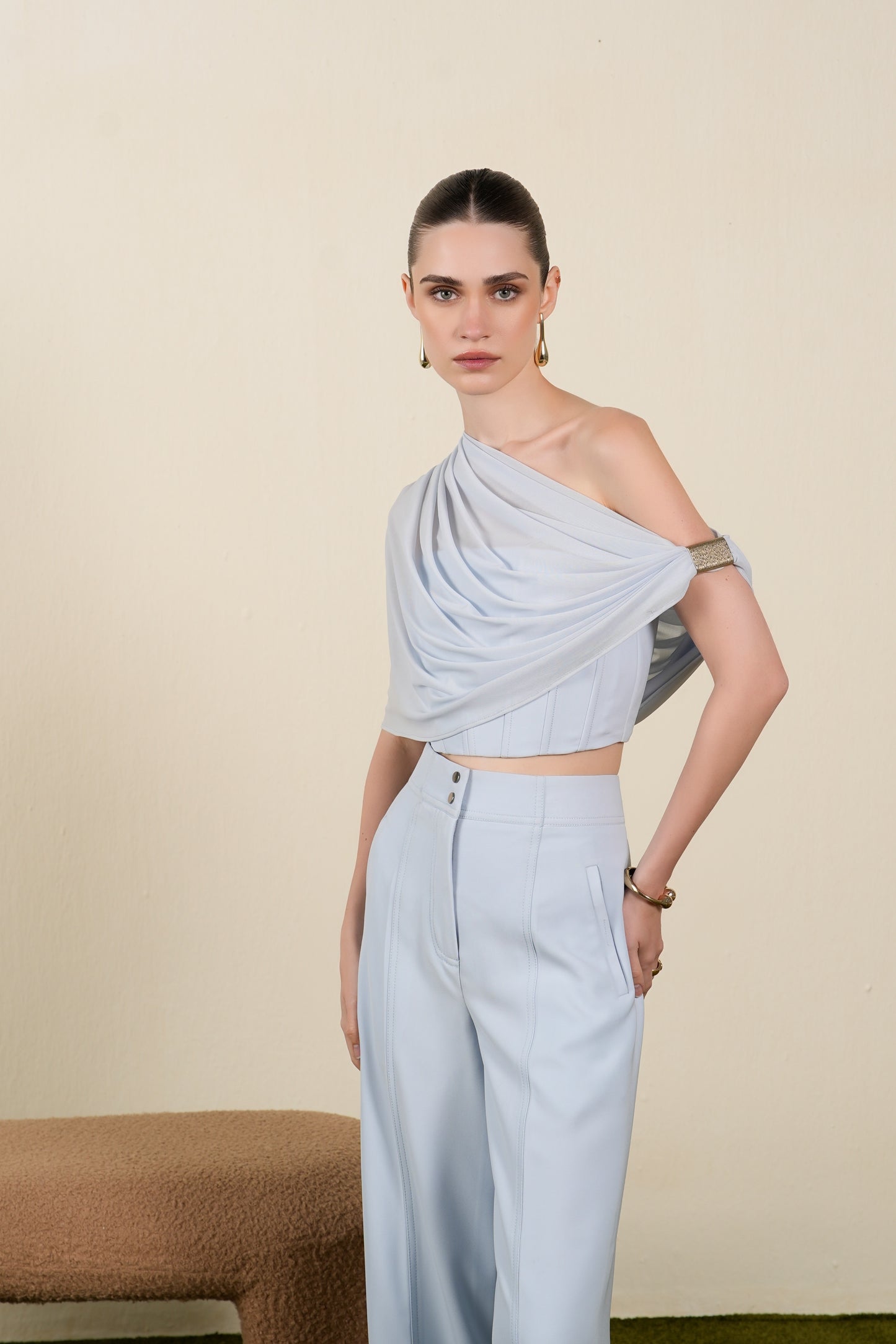 Powder Blue Drape top