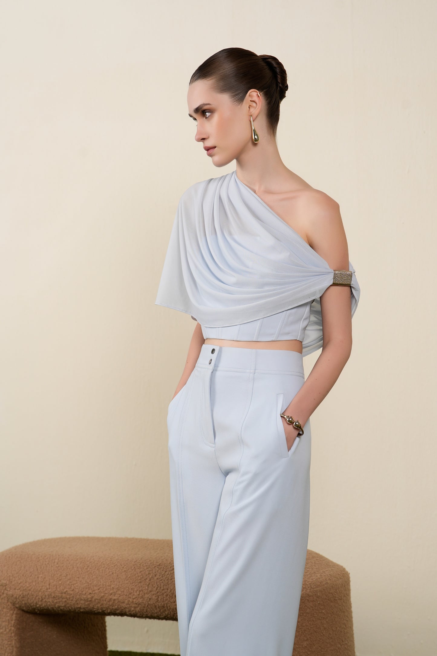 Powder Blue Drape top