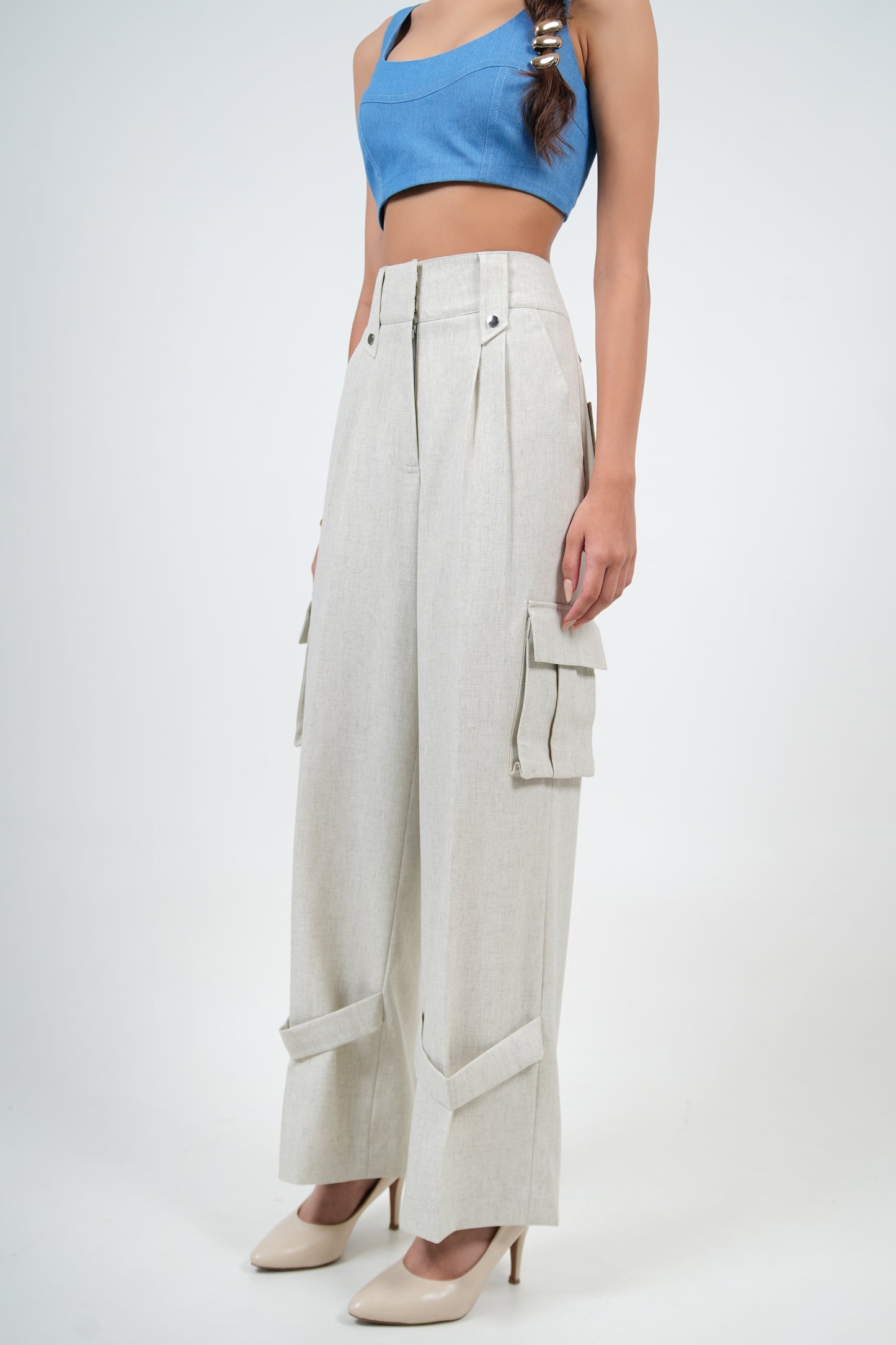 IVORY MARBLE FLARED JOGGERS