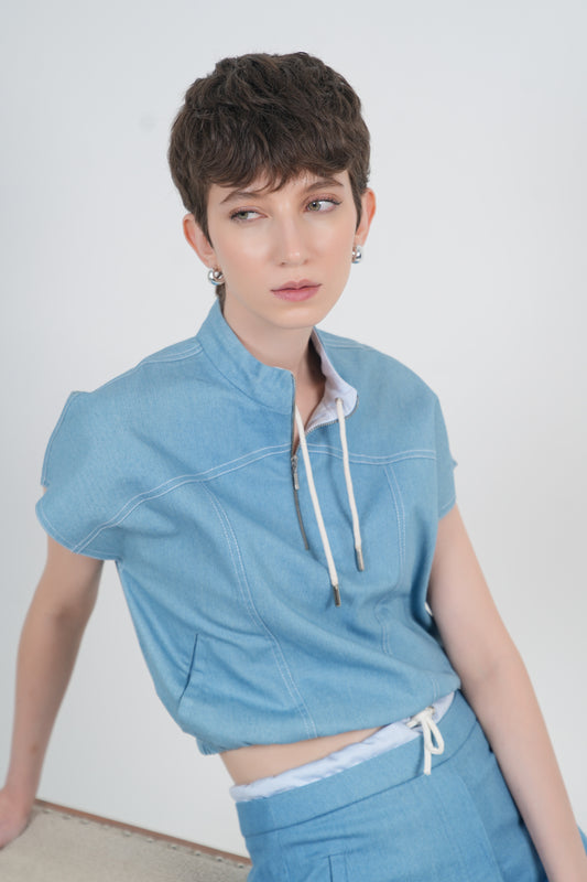 DENIM DUSK ZIPPER TOP