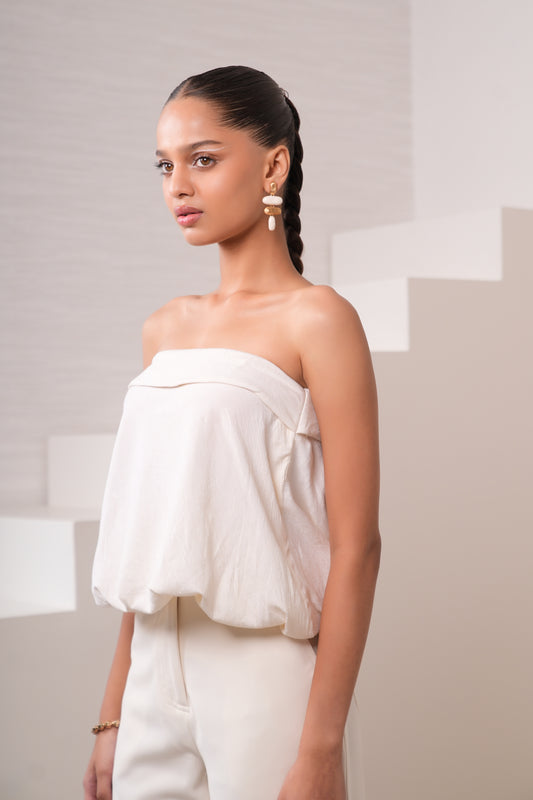 IVORY MARBLE OFF SHOULDER TOP