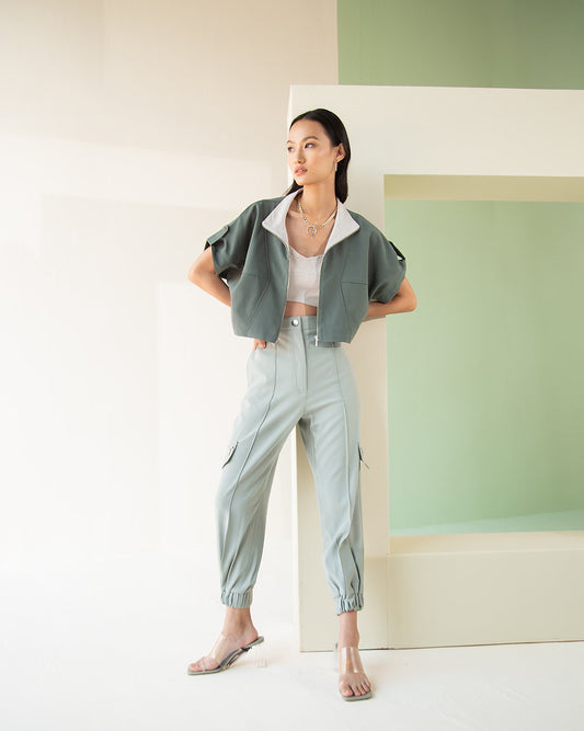 Sage Colorblock Crop Overshirt