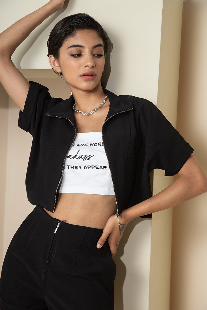 Jet Black Crop Overshirt