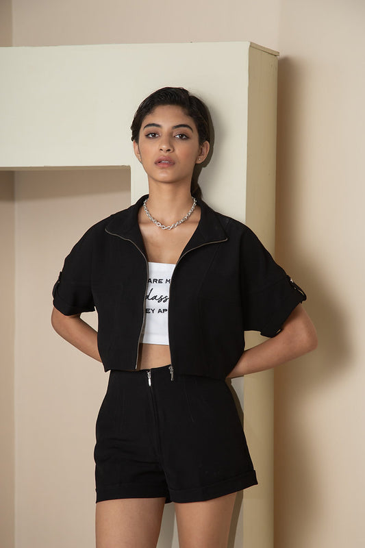 Jet Black Crop Overshirt